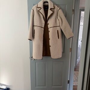 Maje Cream and Brown Shearling Jacket